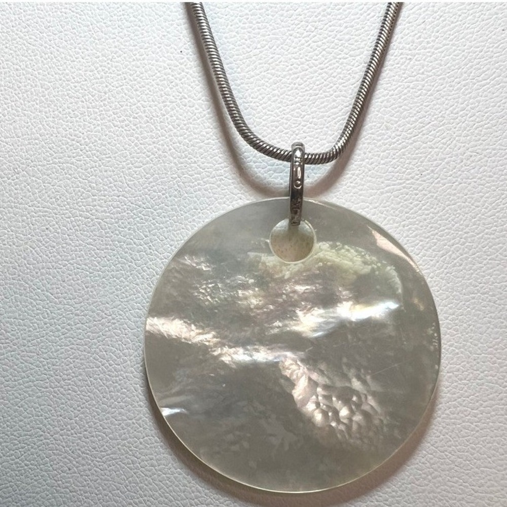 Vintage Thomas Sabo Sterling Silver Necklace Italy MOP Disc Snake Chain 18"